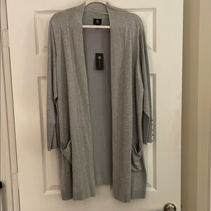 Grey JM collection Long cardigan in 3X